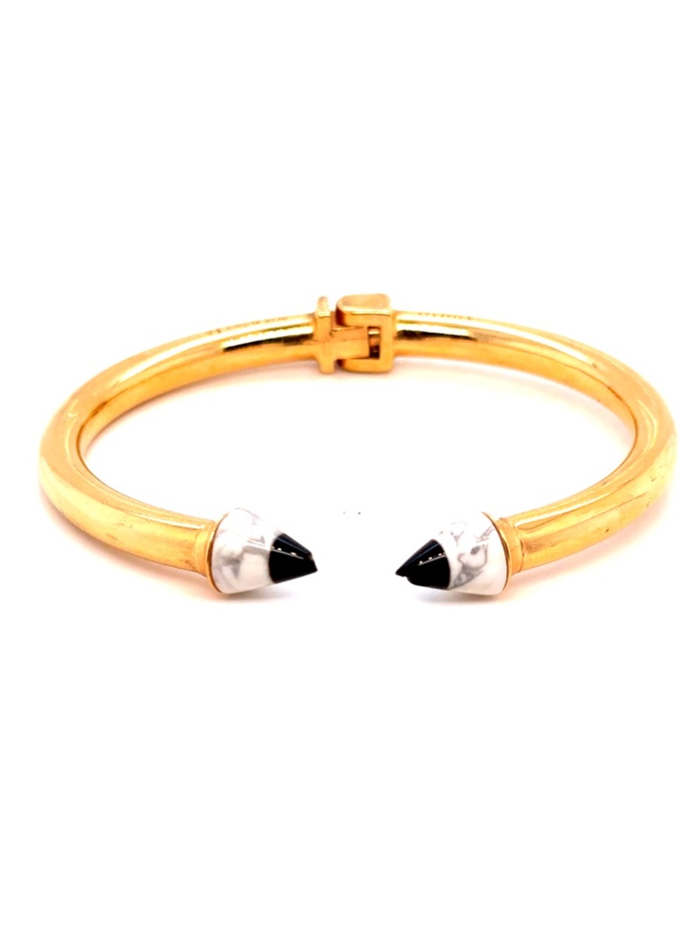 Vita Fede Gold Tone Open Cuff Bracelet with Black Tips and White Marble‎ Accents